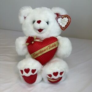 Dan Dee Be My Sweet Heart Valentine's White Teddy Bear Plush 15" Red Hearts 1995